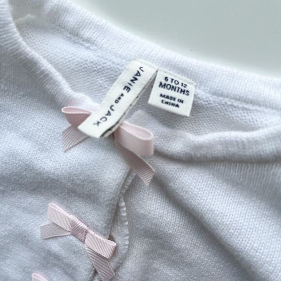 Janie and Jack Pink Floral Ruffle Dress & White Cardigan 6-12 mo Spring Easter - Picture 9 of 13